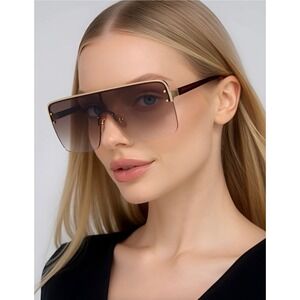 Oversized Sunglasses Women Shield Flat Top Fashion Shades Designer Sun Glasses